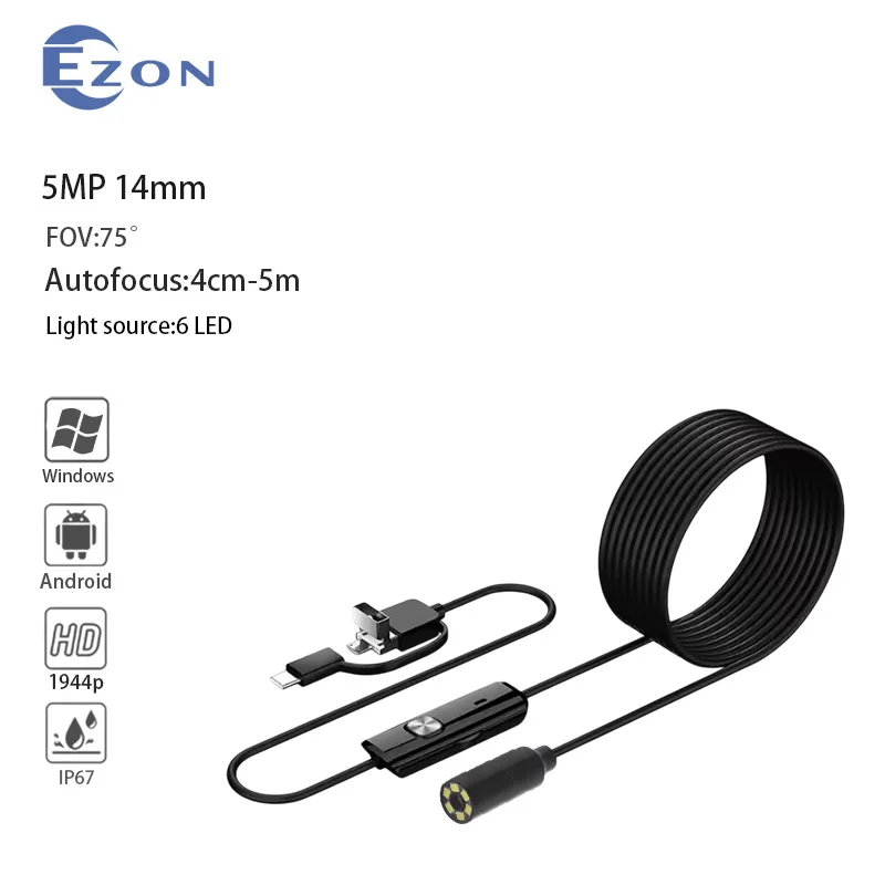 Electronic endoscope 3 en 1, 1944p 14mm, Endoscope d'inspection industrielle, sonde de moteur de voiture pour OTG Android