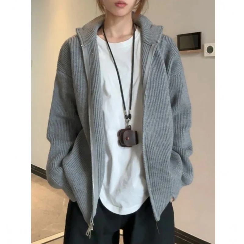 

plus Size Men Minimalist Sweater Jacket Unisex Long Sleeve Knit Cardigan Double Zipper Casual Oversized Coat 5XL S-XXXXXL