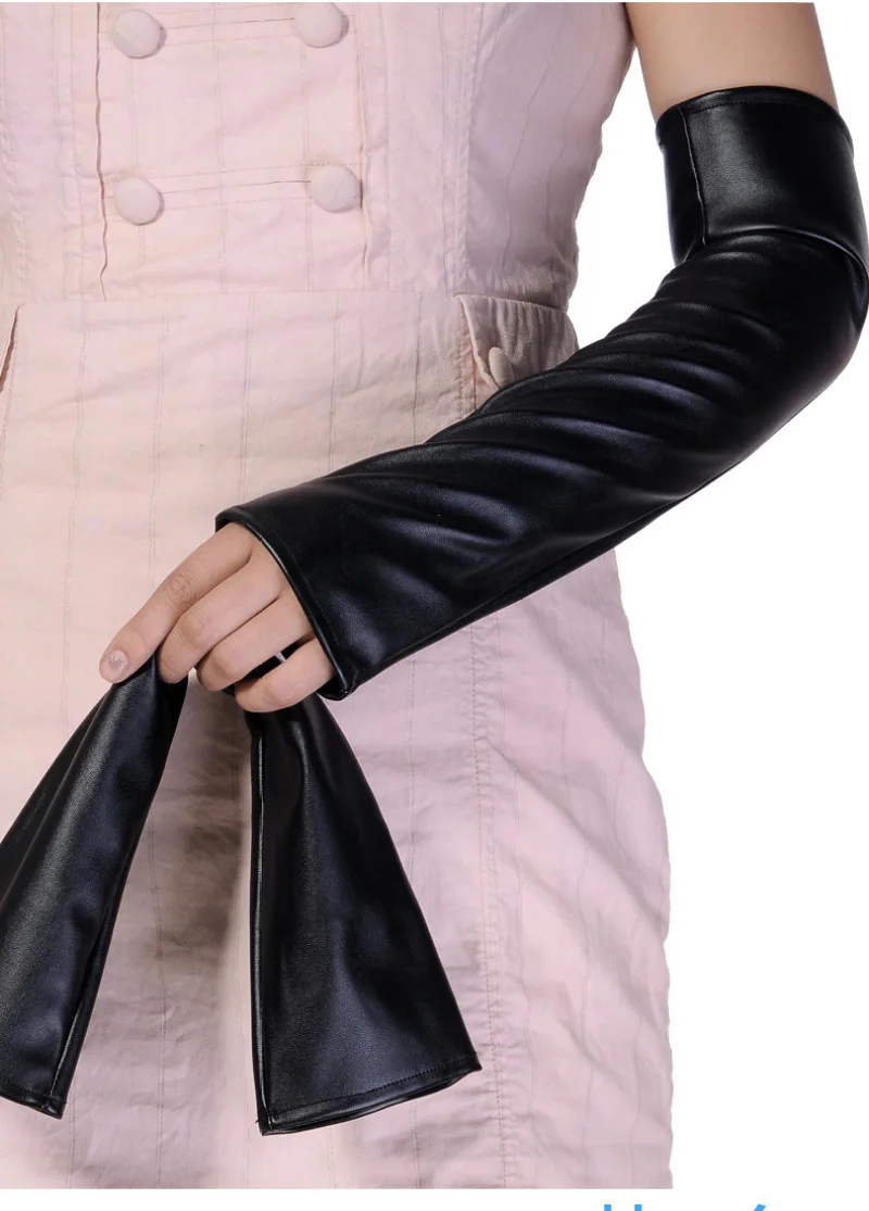 40CM Imitation Leather PU Women Solid Simple Fashion Soft Long Gloves Multicolor Dance Show Water Proof Fingerless Mittens