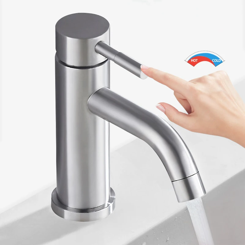 Basin Faucet 304 Stainless Steel Sink Mixer Tap Hot Cold Water Washbasin Bathroom Kitchen Accessories Wanity With 2 Pieces Pipes