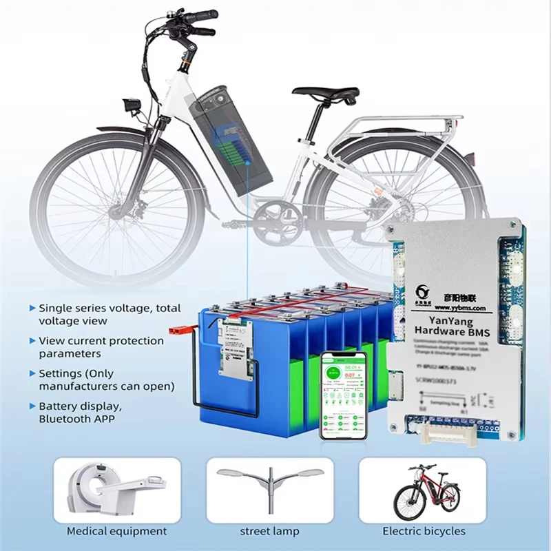 Lifepo4 Li-ion Hardware BMS 16S 51.2V 60A 20A Lithium Battery Management System for Electric Motorcycle