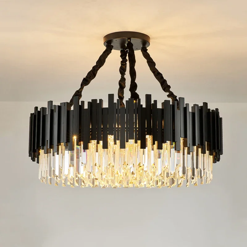 modern crystal chandelier for living room led pendant light oval long sala de jantar hotel hall decor preto quarto 01