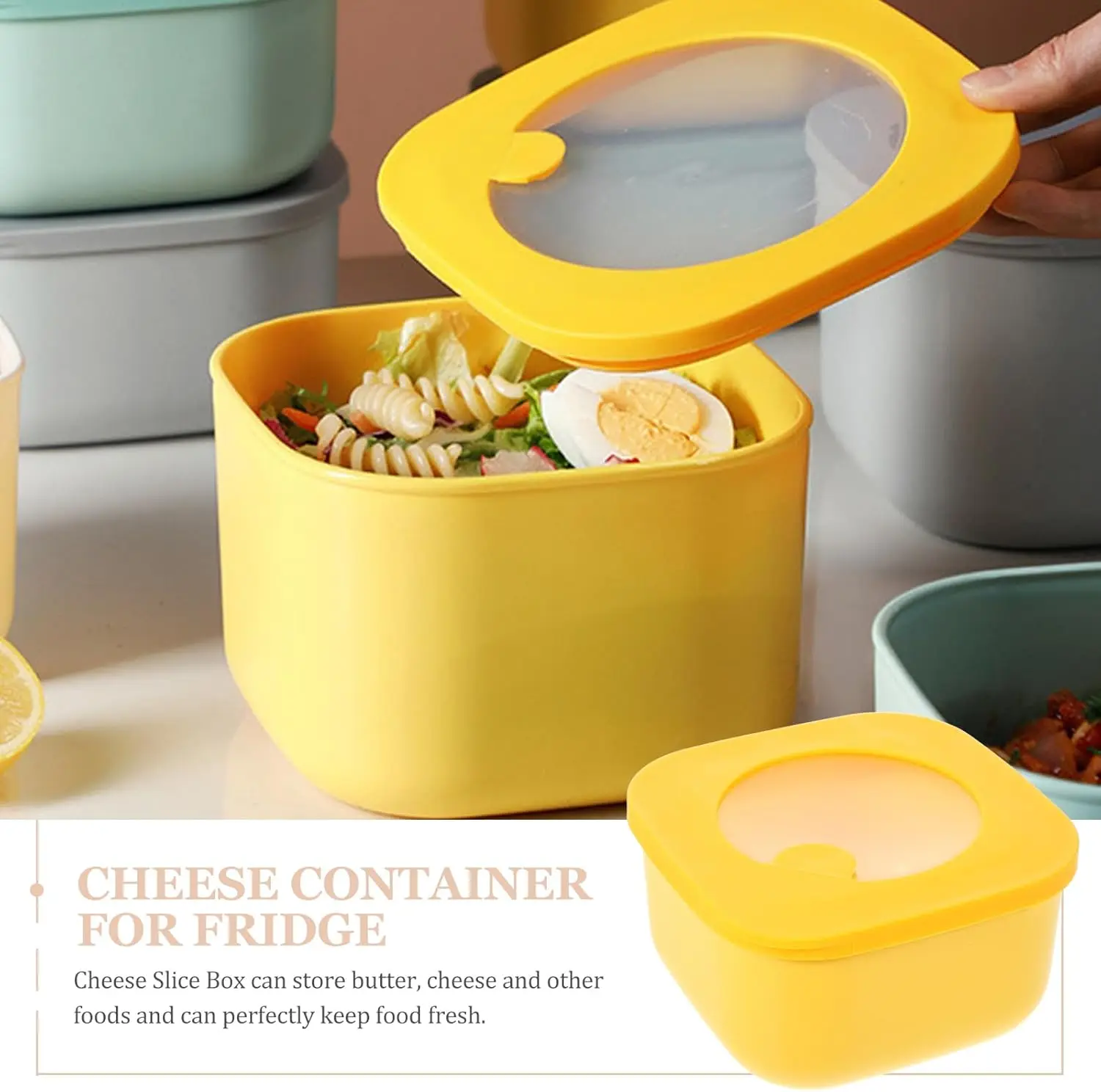 حاوية شرائح الجبن مقاس 4.7 * 2.5 بوصة للحاويات البلاستيكية للثلاجة مع غطاء صندوق شرائح الجبن والزبدة للأغذية -S
