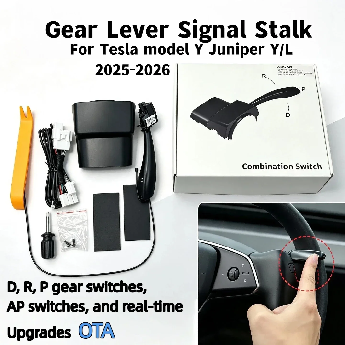 Gear Shift Stalk Right Side Lever for Tesla Model 3 Highland Model Y Juniper Physical Shifter Handle D P R Indicator Upgrade Kit