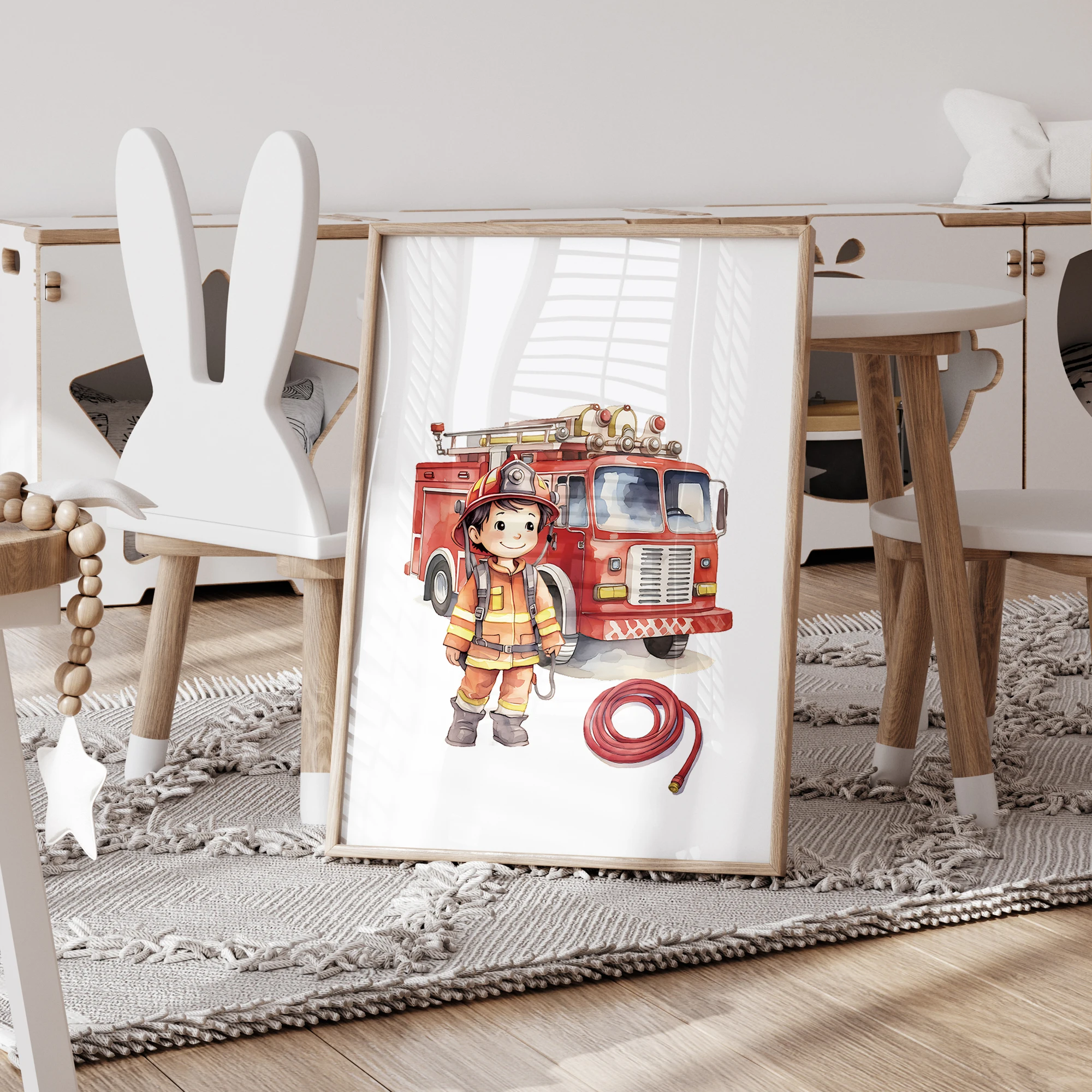 3pcs Modern,Cartoon Firefighter Wall Art Print Canvas Painting Poster Picture For Living Room,Bedroom Home Decor