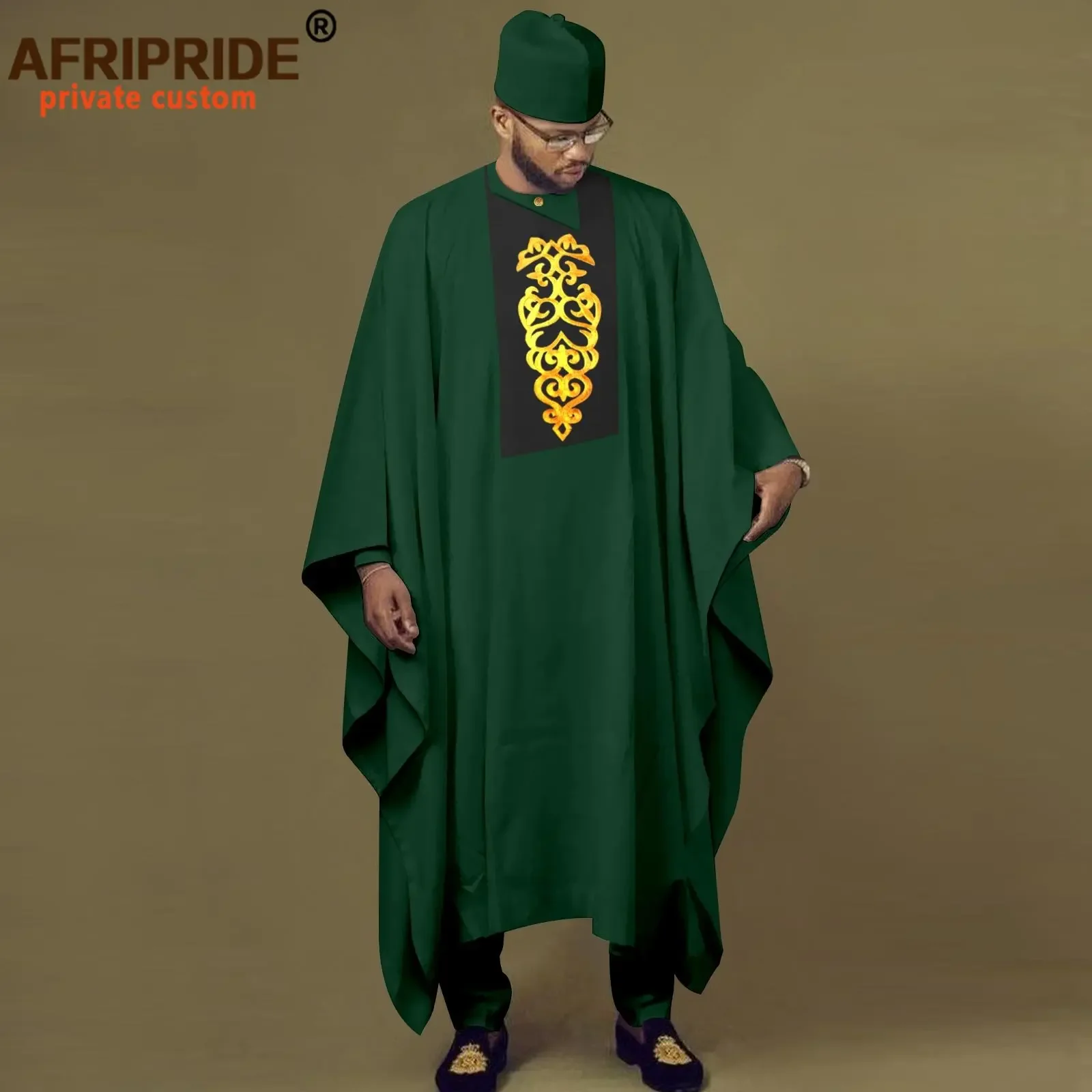 Pakaian tradisional Afrika untuk pria bordir kemeja Agbada celana dan topi 4 potong Set pakaian Dashiki untuk pernikahan A2316048