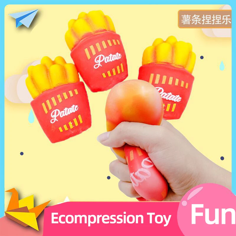 

Burst red Drink Cup Decompression cup artifact Ice Cream French Fries Hamburger Squeeze Trick toy gift Color random k55