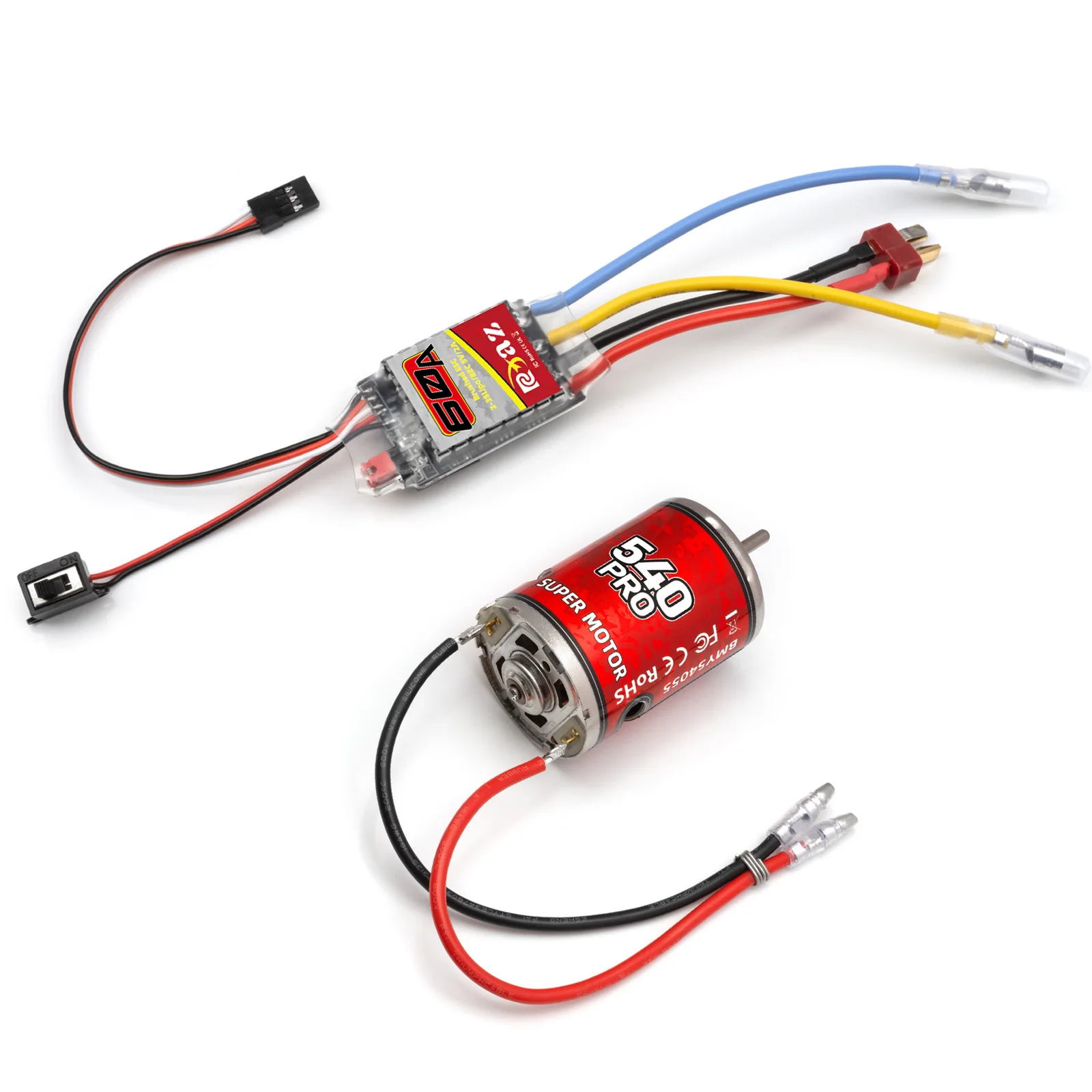 RCXAZ Waterproof 540 PRO Brushed Motor & 60A ESC Set – High Torque for 1/10 RC Rock Crawler, Buggy & Truck