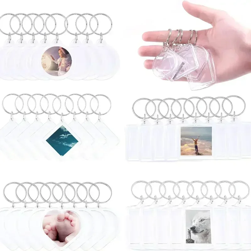 5-50pcs Transparent Photo Frame Keychain Tassels Snap-In Custom Insert Photo Acrylic Blank Keyring Clear Blank Picture Pendant