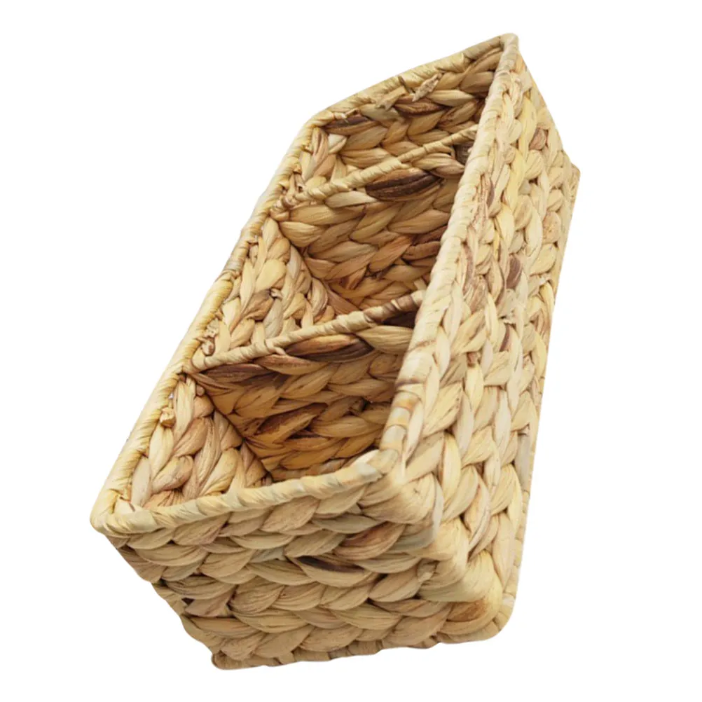 3-Section Natural Water Hyacinth Woven Basket Desktop Organizer Kitchen Cutlery Sundries Sundries Multi-Purpose Storage Basket