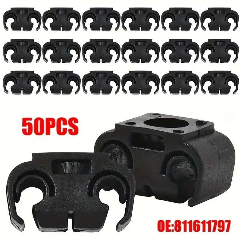 

50pcs Car Brake Line Hose Clips Black Plastic Double Cable Holder Clip 811611797 Auto Fastener Accessories