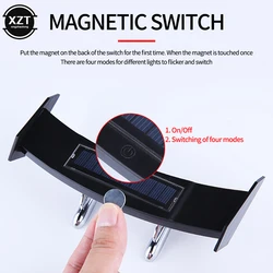 Mini Solar Car Rear Spoiler Tail Light Universal 12V LED Flashing Warning Waterproof Wing with Smart Sensor Modified Accessories