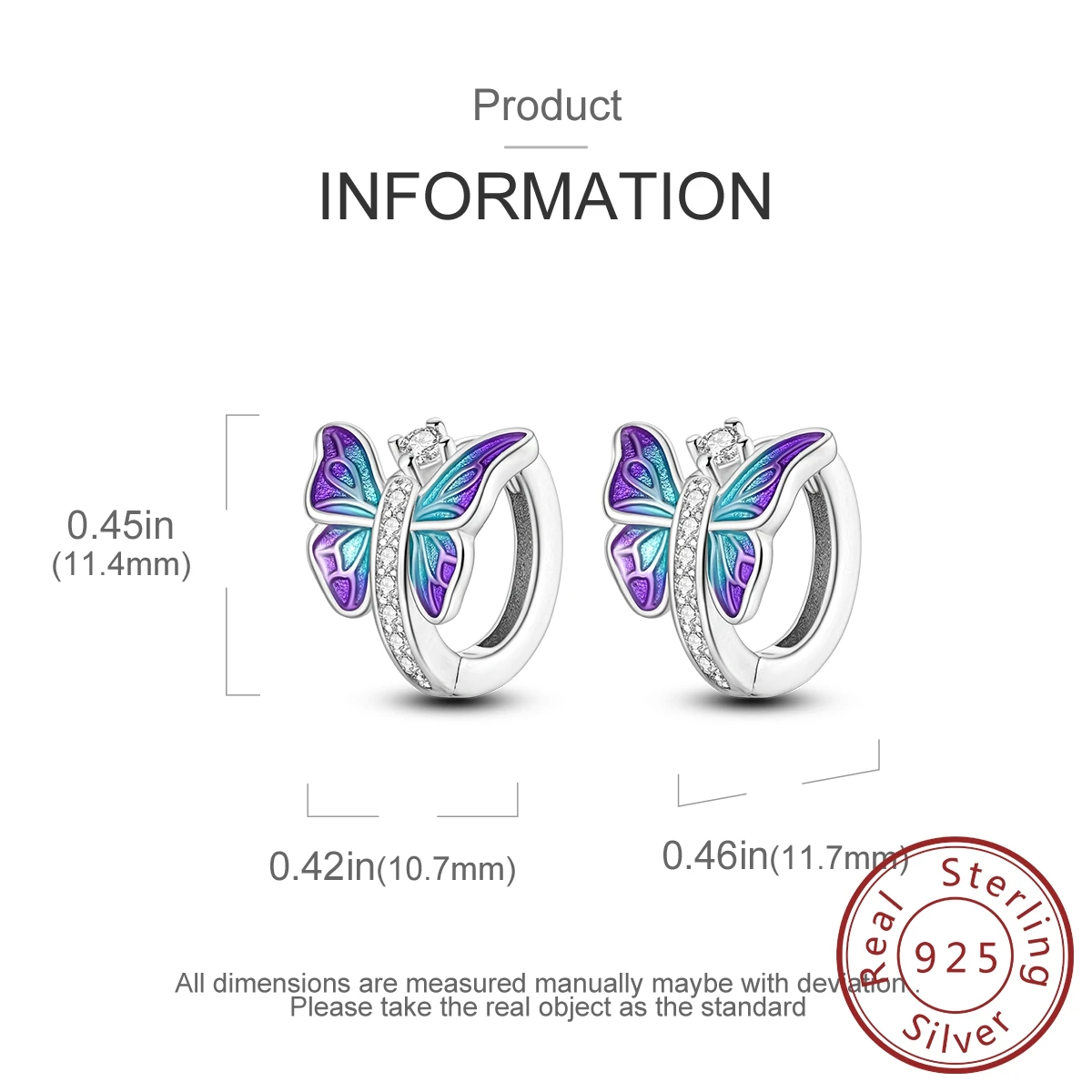 Hot Sale True 925 Silver Hoop Earrings For Women Pendientes Zircon Butterfly Eardrop Original Earring Jewelry Making Gift