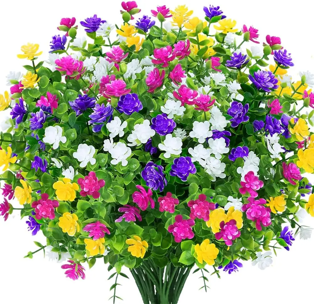 

16 Bundles Outdoor Artificial Flowers UV Resistant Fake Boxwood Plants, Faux Greenery for Indoor Outside Hanging Plants