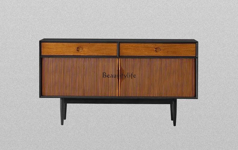 

Solid wood rolling shutter door retro chest, medieval storage in living room, bedside entrance cabinet
