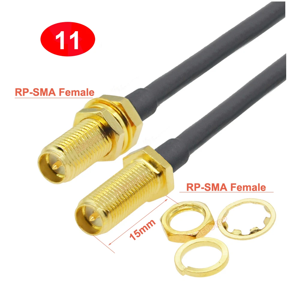 1PCS 15MM Gewinde RP-SMA/SMA Weibliche Schott zu RP-SMA/SMA Männlich RG58 Kabel 50ohm RF koaxial Zopf WiFi Antenne Verlängerung Jumper
