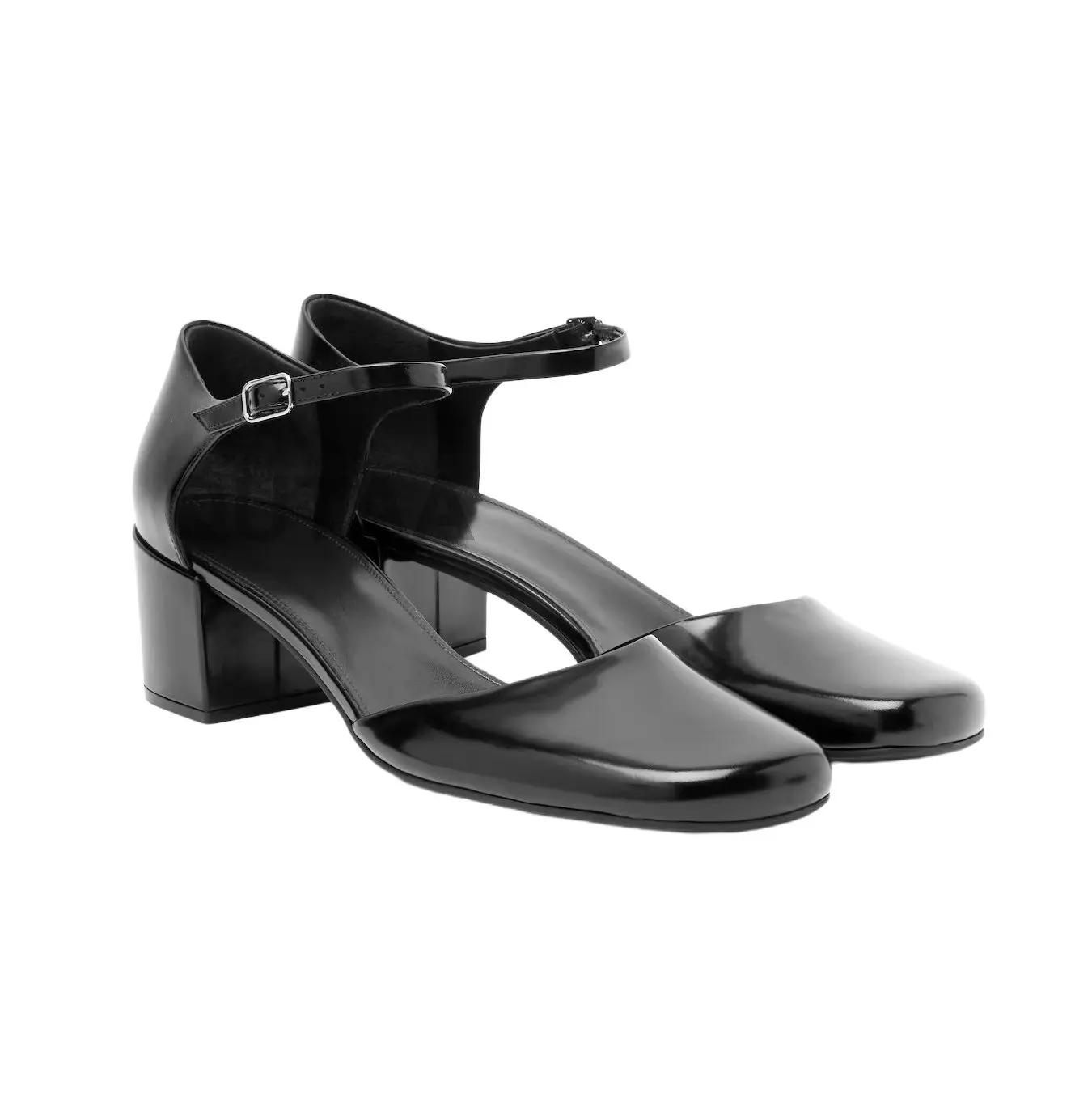 Women's Leather Square-Toe High Heel Pumps with Buckle Strap