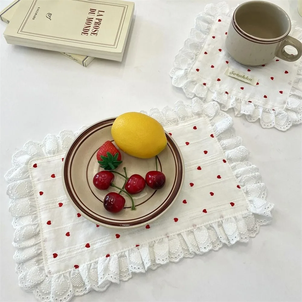 

New Soft Lace Placemats Heart Flounced Table Cotton Napkins Square Coasters House Warming Gift