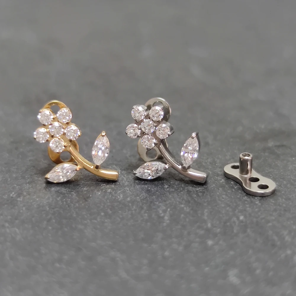 G23 Titanium Zircon Micro Dermal Anchor Piercing Tiny Dermal Anchor Flower Surface Piercings Skin Diver Body Jewelry