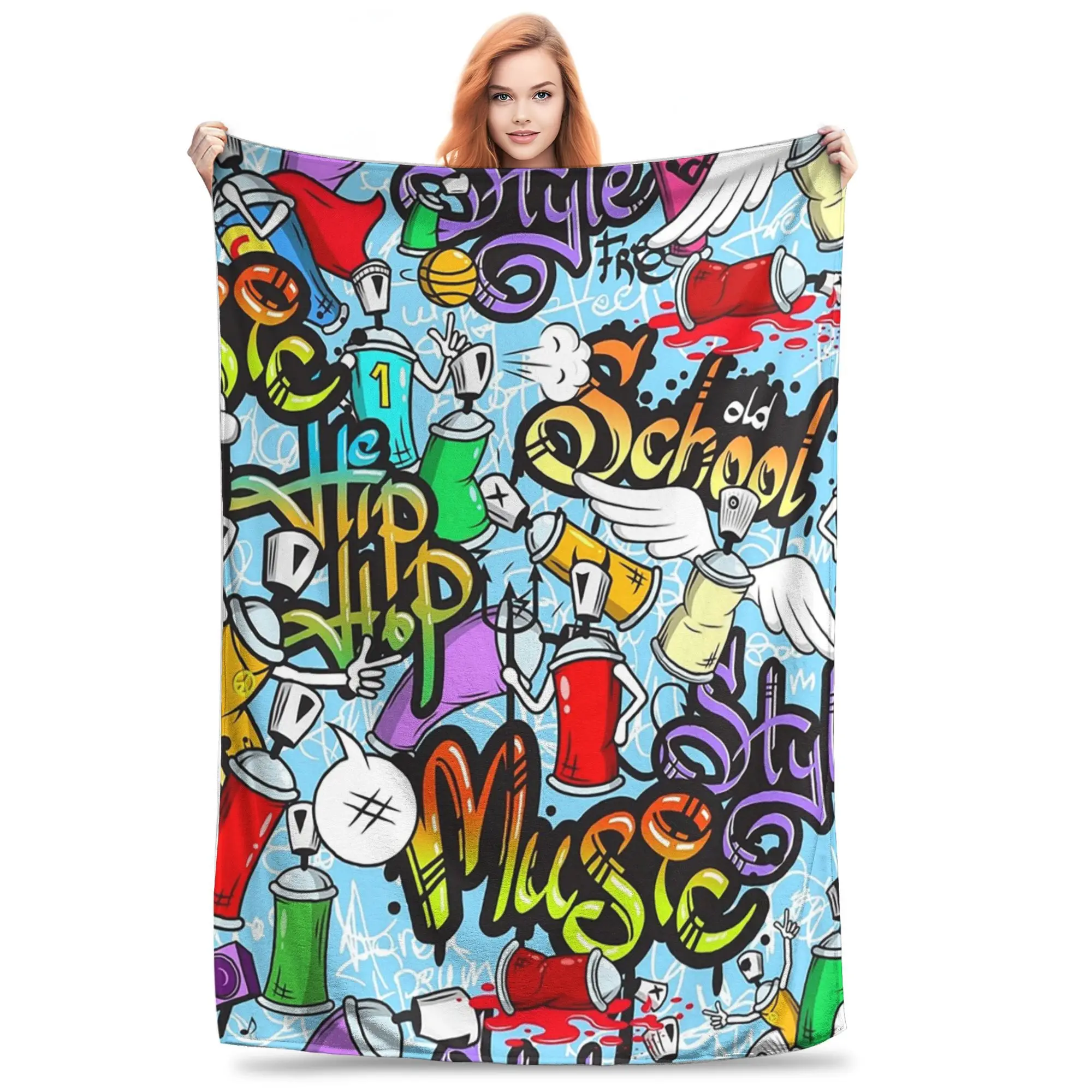

Hip Hop Music Graffiti Blankets Soft Warm Flannel Throw Blanket Bedding for Bed Living room Picnic Travel Home Sofa