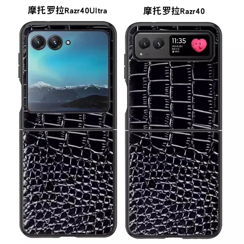 Genuine Leather Case for Motorola Rzar 40 Carcasa Back Phone Funda for Moto Razr 40ultra Coque Capa razr40ultra Crocodile Skin