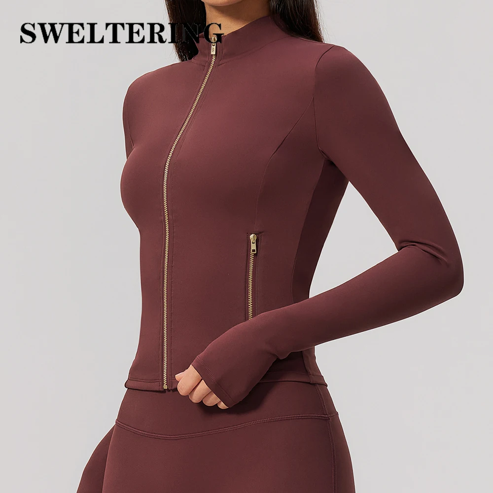 Slim Solid Color Yoga Long Sleeve Women's Zipper Fitness Shirts Gym Exercise Running T-Shirt Female Breathable Sports Jacket