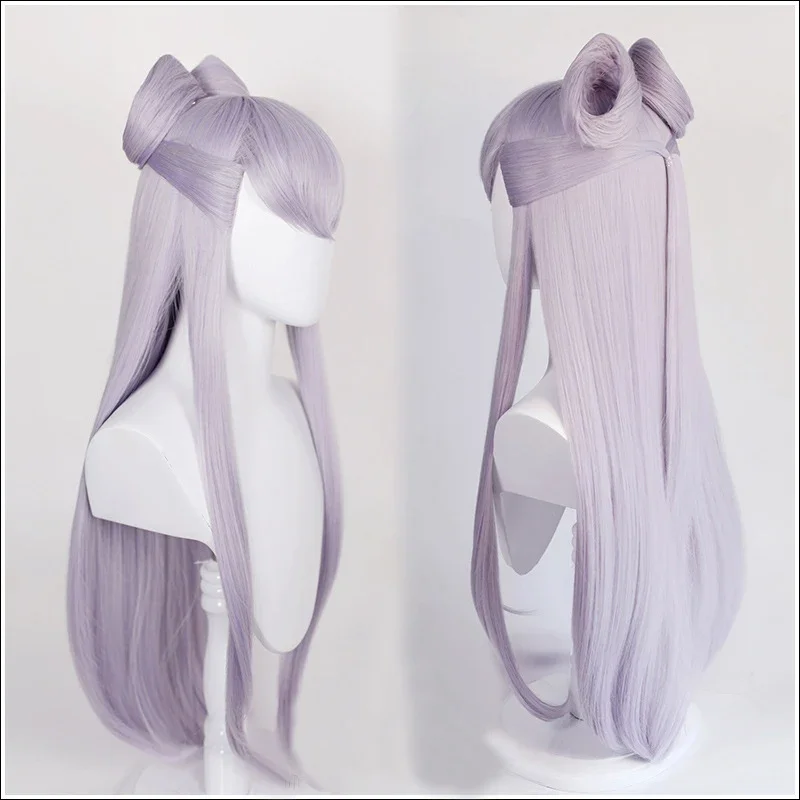 Game KDA Baddest Evelynn Cosplay Wigs LOL KDA Cosplay Long Purple Wigs with Buns Heat Resistant Synthetic Hair   Wig Cap