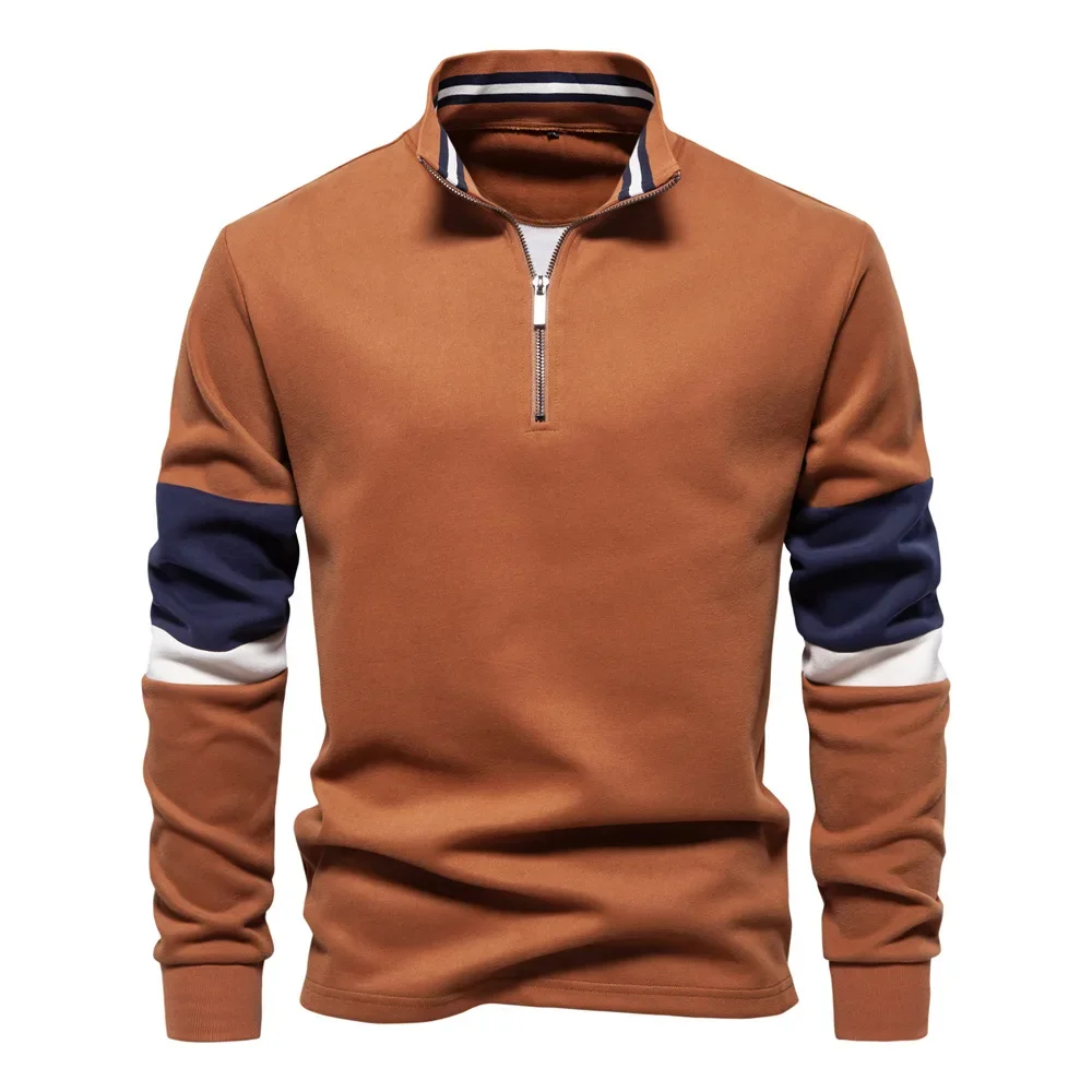 New Mens Sweatshirt High-quality Fashion Slim Fit Sweater Pullovers Autumn Male Stand Neck Half Zip Casual Hoodies Men Clothing