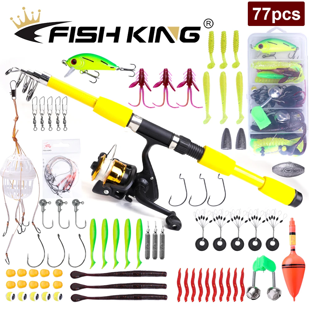 FISH KING1.8/2.1m Teleskopowy wędka Kołowrotek Combo Pełny zestaw Wędka z włókna węglowego Kołowrotek Spinning Torba wędkarska Zestaw sprzętu Pesca