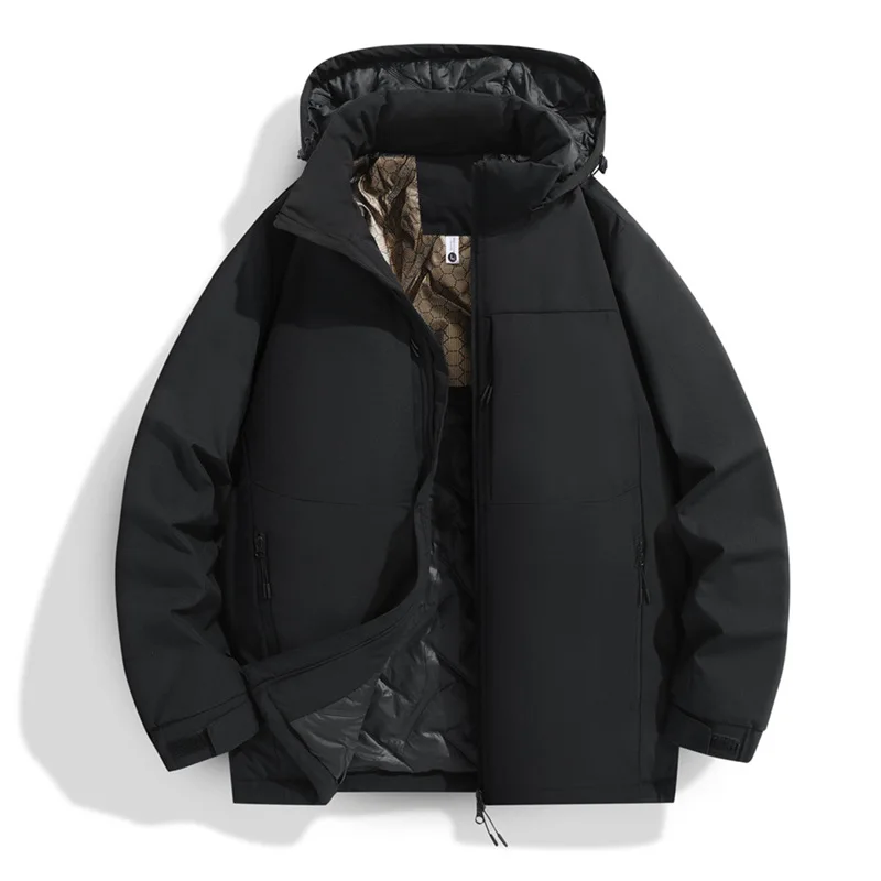 KIDWHXR Man Coat Winter Fashion Contrast Color Hooded Parkas Jacket Men Thicken Windproof Outdoor Casual Male Warm Outerwear