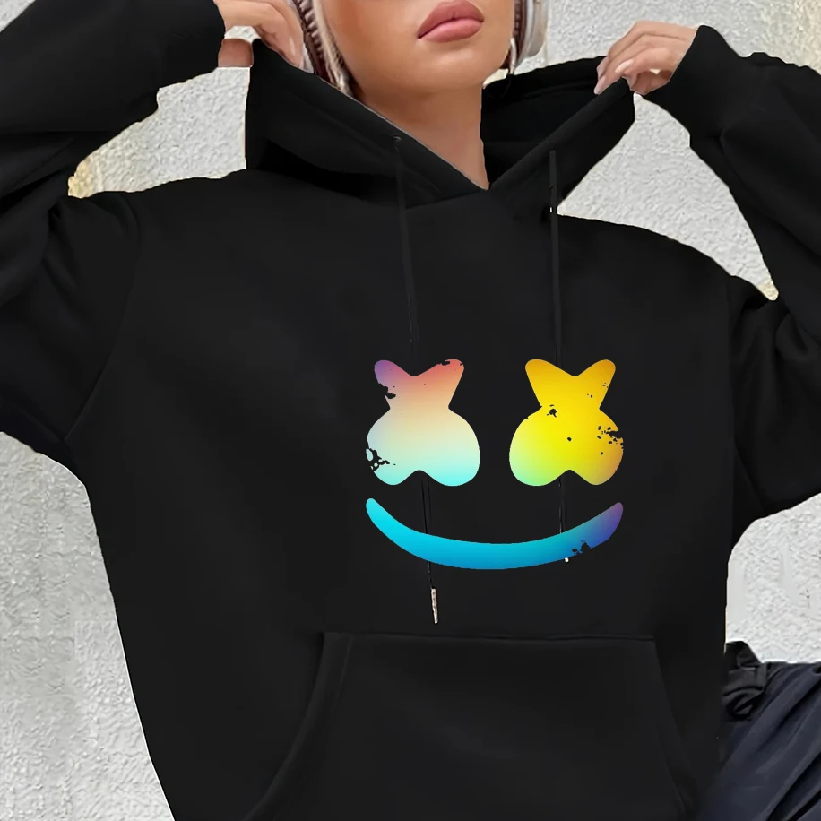 Zabawne, kolorowe bluzy unisex z nadrukiem uśmiechu w gradientzie, luźne, oddychające, męskie i damskie, w stylu streetwear, kreatywne pulowery.