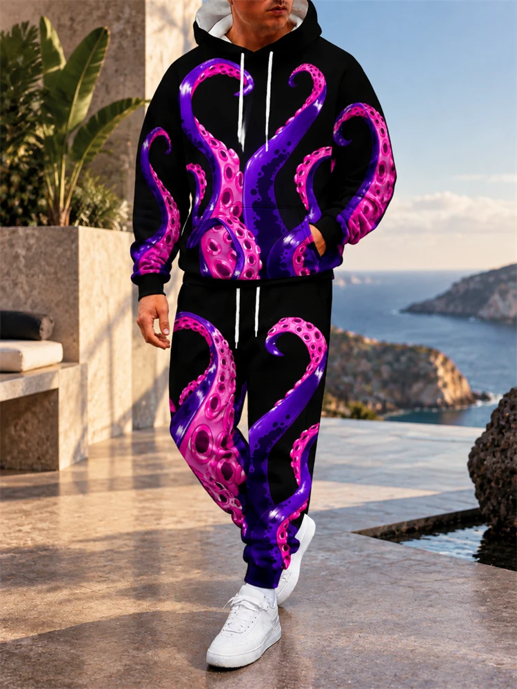 New Fall/Winter Sweatshirt Set T-Rex Print Set Men's Hoodie, Drawstring Sweatpants—A Stylish Two-Piece Set For Parties view 5