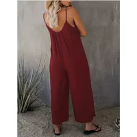 Plus Size Women's Fashionable 1XL-5XL Solid Color Jumpsuit Ladies Casual Suspender V-neck Casual Loose Elegant Jumpsuit - Image 2