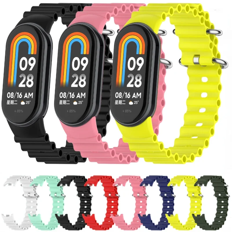 

Силиконовый ремешок Ocean для XiaoMi Miband 8/9/10 SmartWatch, спортивный сменный браслет, ремень для XiaoMi Miband 9, аксессуары Correa