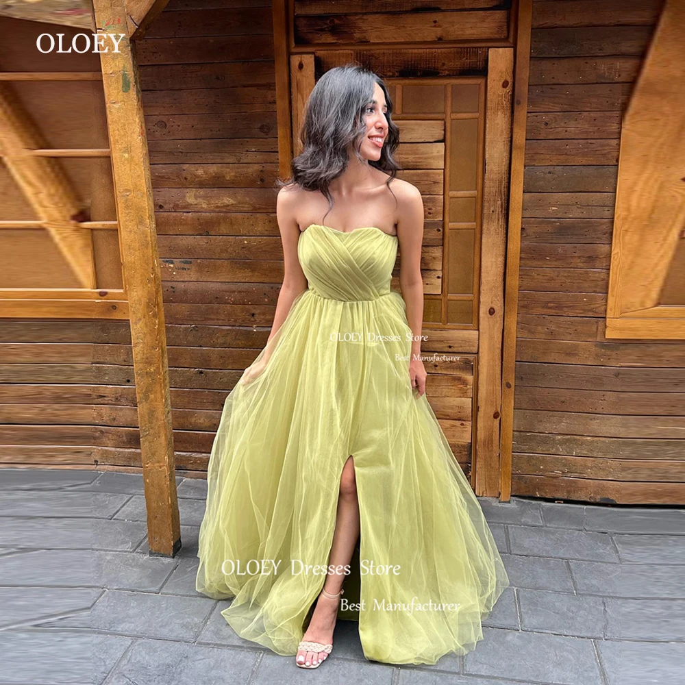 

OLOEY Simple A Line Tulle Evening Dresses Photoshoot Sweetheart Split Sweetheart Arabic Women Prom Gowns Wedding Party Dress