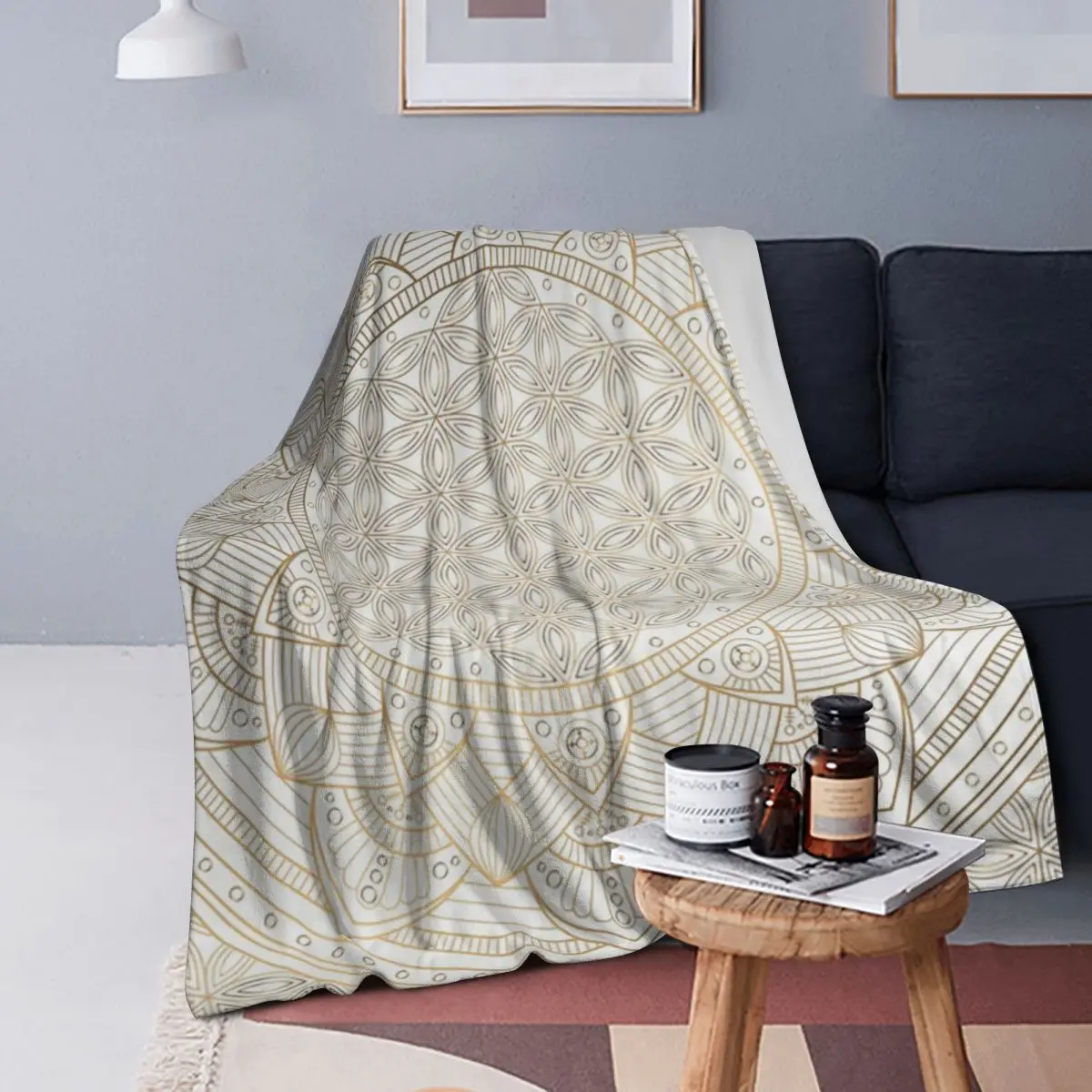 

Цветок жизни, золотые одеяла с узором мандалы, мягкое фланелевое одеяло, постельное белье для кровати, гостиной, пикника, путешествия, домашний диван