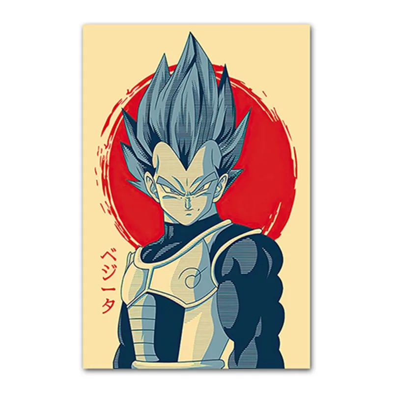 Dragon Ball Vintage Japanese Poster Vintage Canvas Painting Goku Vegeta Cartoon Kids Wall Painting Kids Gift