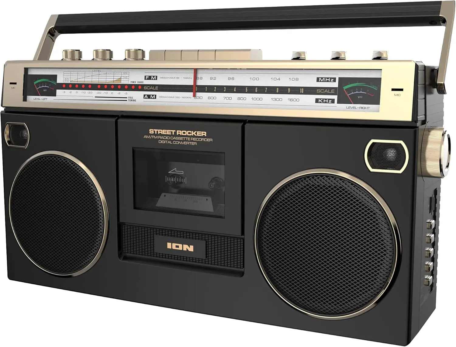 980S-Style Portable Bluetooth  Radio Cassette Player Recorder,USB Recording, Dual Full-Range High Bass Speakers (Gold Edition)