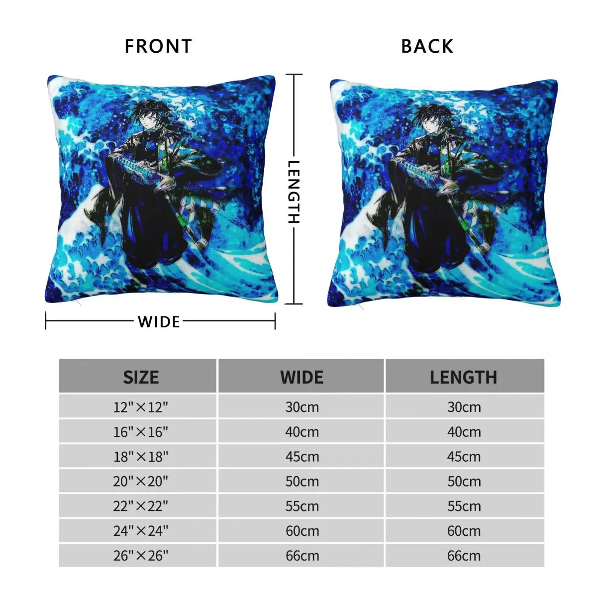Giyu Tomioka Kimetsu No Yaiba Square Pillowcase Polyester Linen Velvet Printed Zip Decorative Sofa Seater Cushion Cover