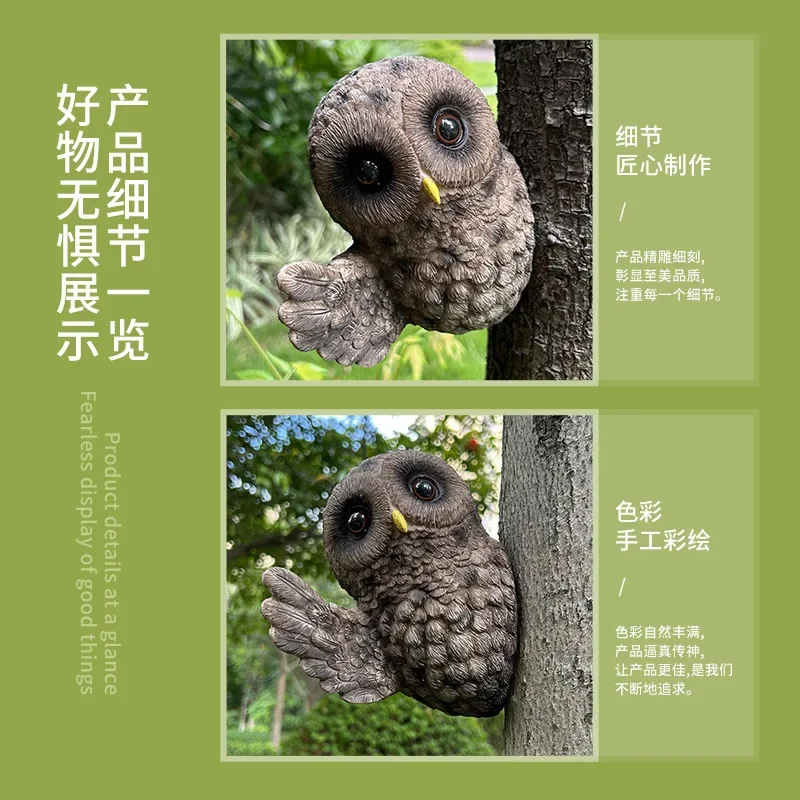 Lifelike Resin Owl Tree Hugger Statue Realistic Animal Figurine Garden Yard Lawn Patio Hand Painted Outdoor Courtyard Decor