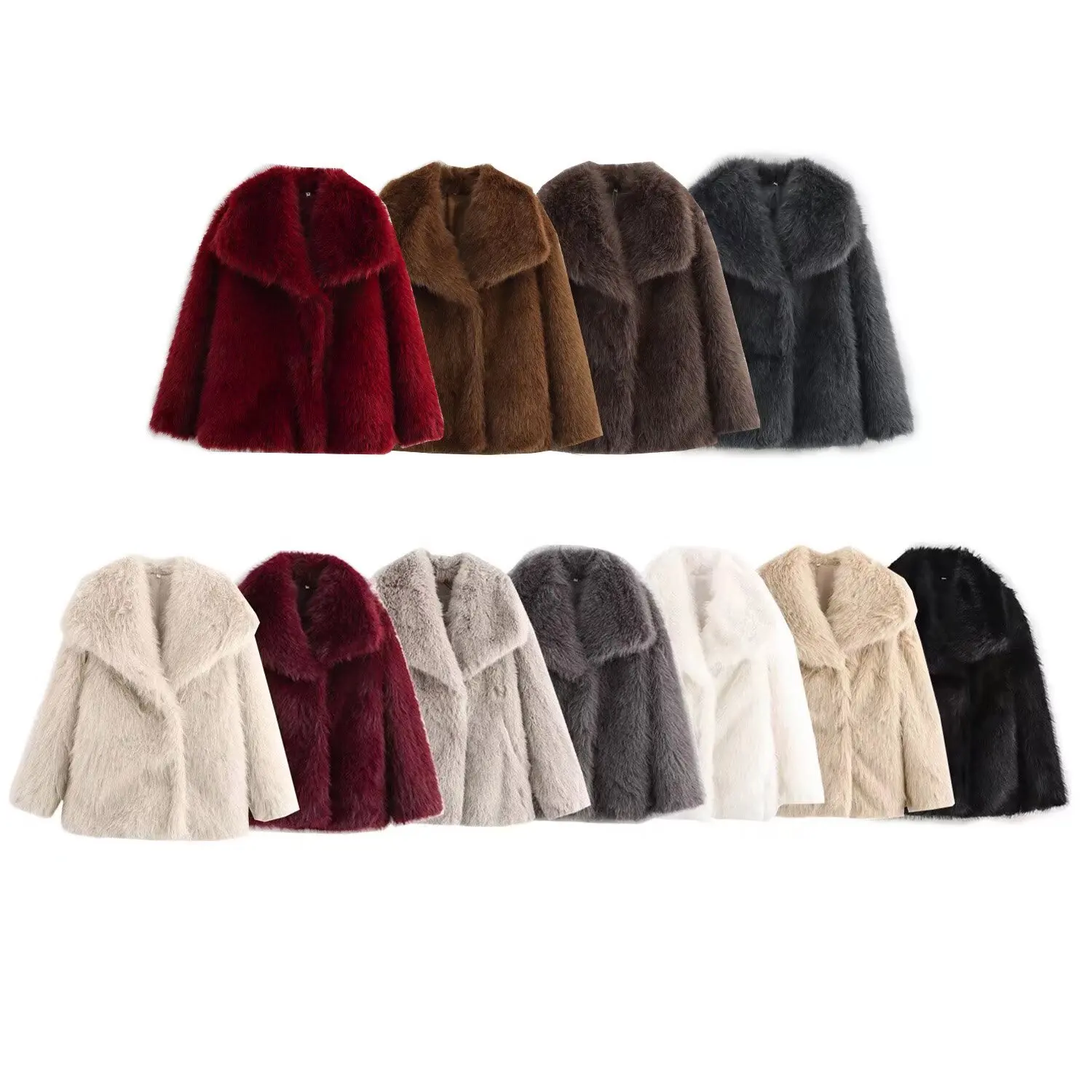 ETJ 2025 winter women's new classic solid color thick imitation fur lapel jacket warm short coat multi-color optional
