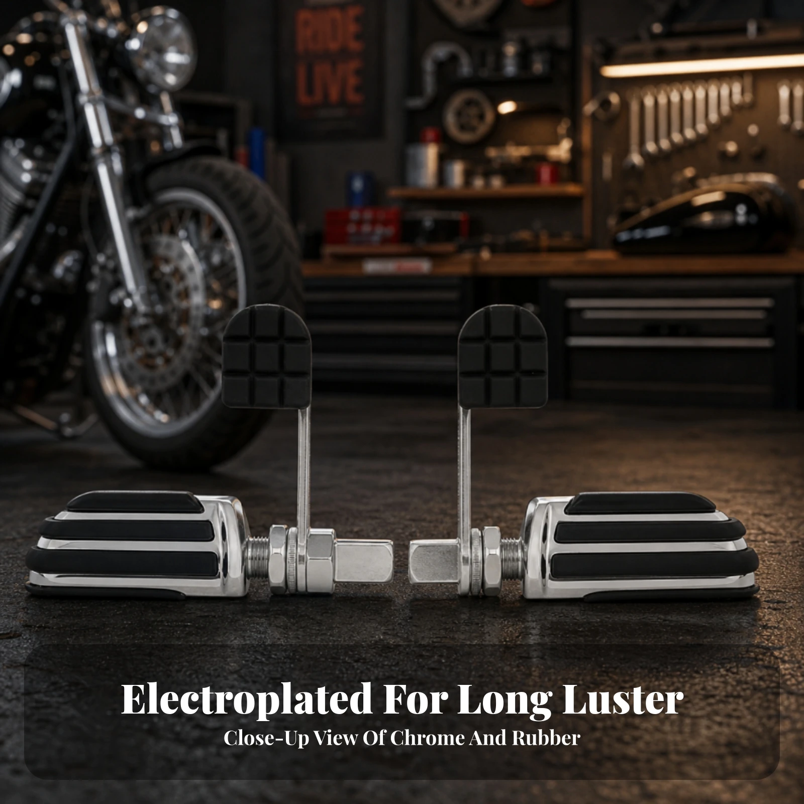 Motorcycle Foot Pegs with Rubber Grips Comfortable Footrest Set Footrests Compact Hardware Long-Lasting for Cruiser Owners