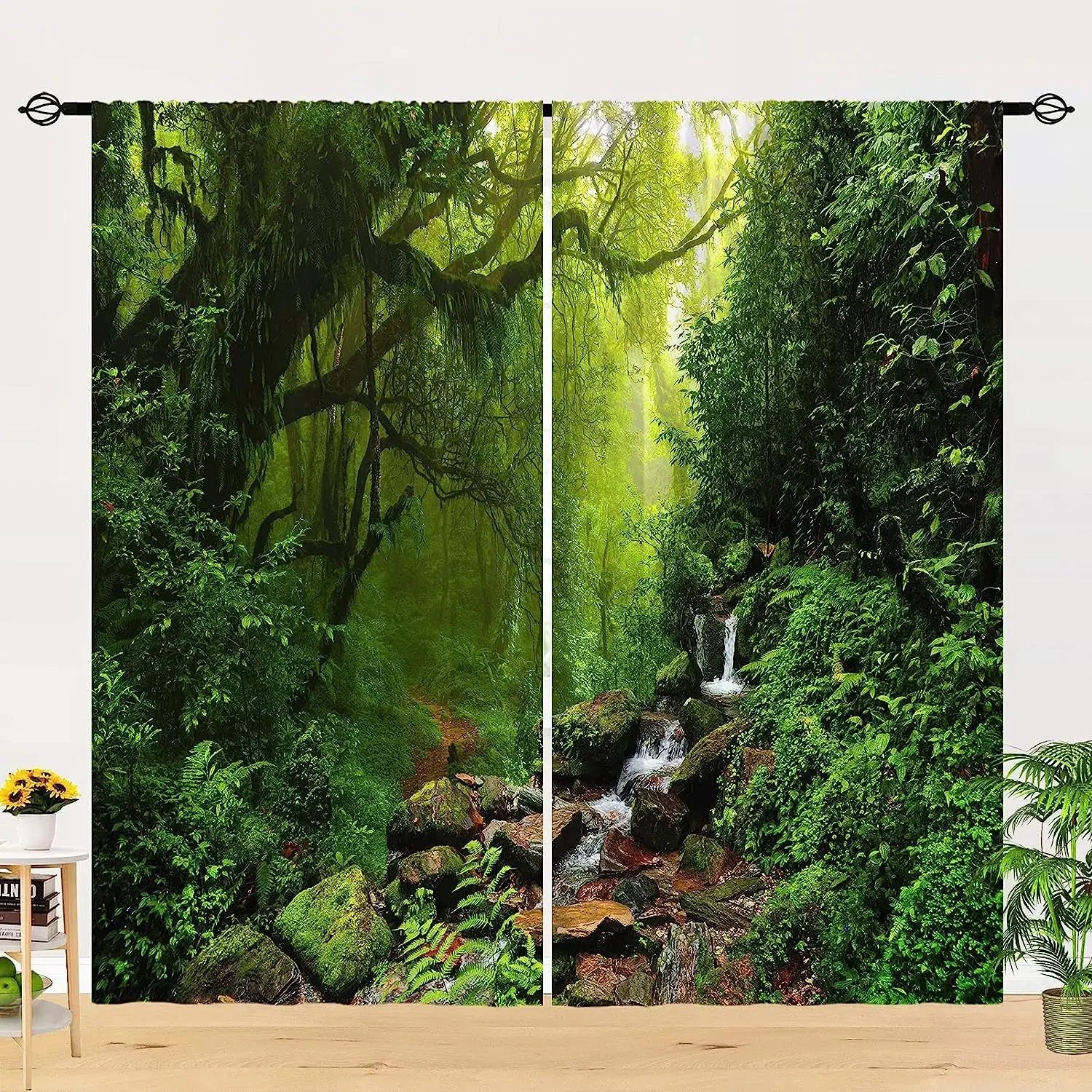 3D Digital Forest Tree Waterfall Landscape Curtains, Home Decor, Nature Scenery, Curtain Hook, Living Room, Bedroom