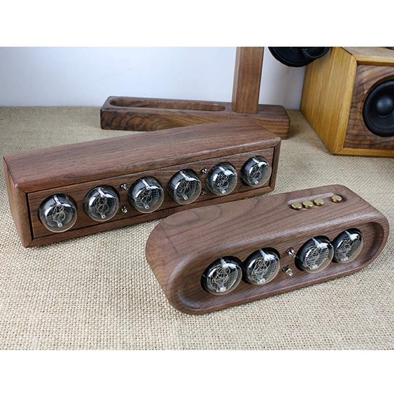 4-digit/6-bit Glow Tube Clock Black Walnut Solid Wood Case QS30 SZ8 Retro Digital Tube Clock