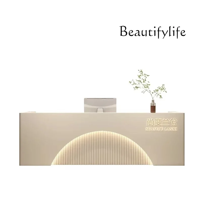 X Beauty Salon Clothing Store Beige Cashier Counter Bar Yoga Studio Modern Front Desk Reception Desk