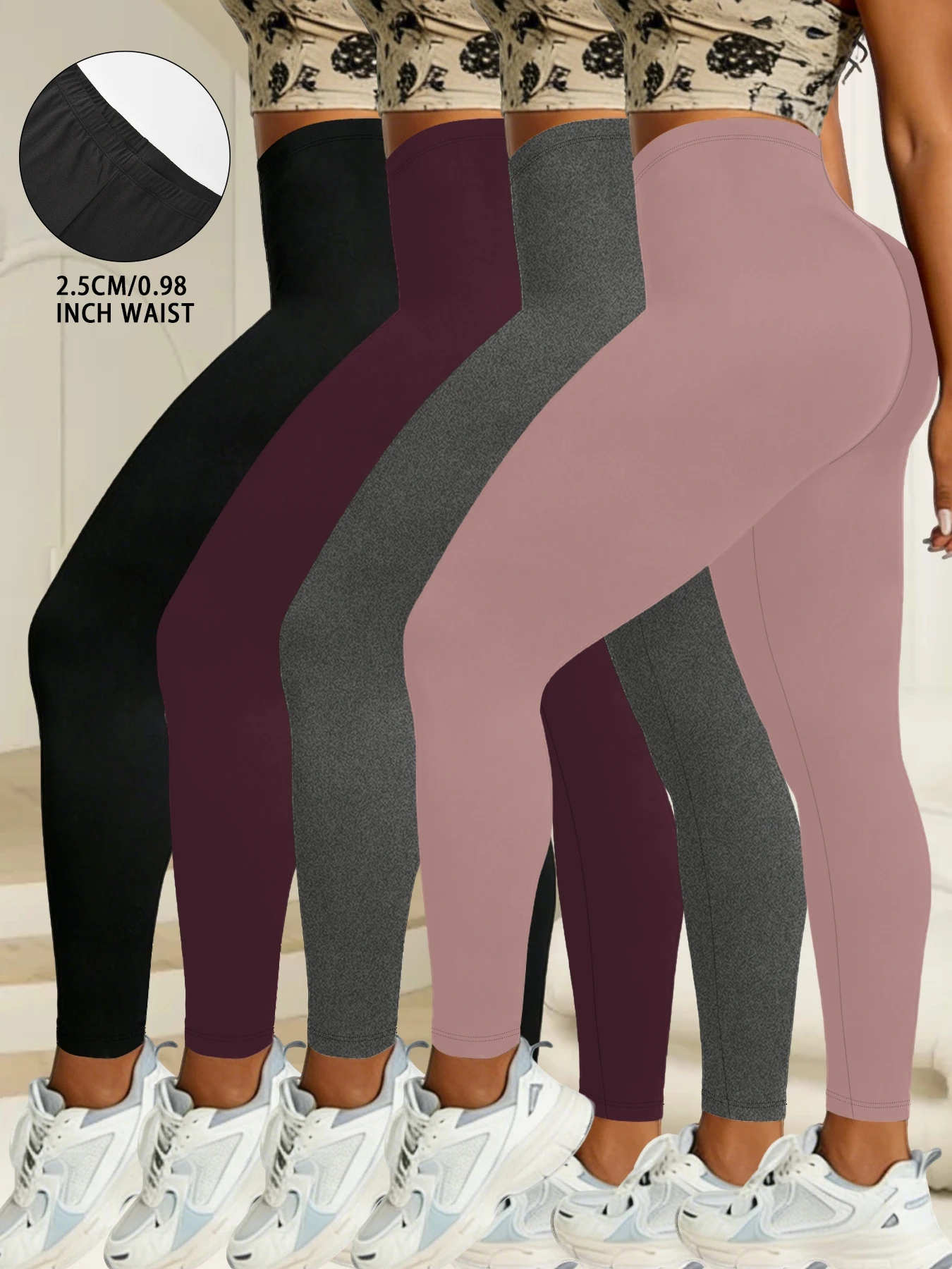 

4 pack Women'S Super Soft Leggings,High Stretchy No See Through Pants，for Casual Attire, All-Season