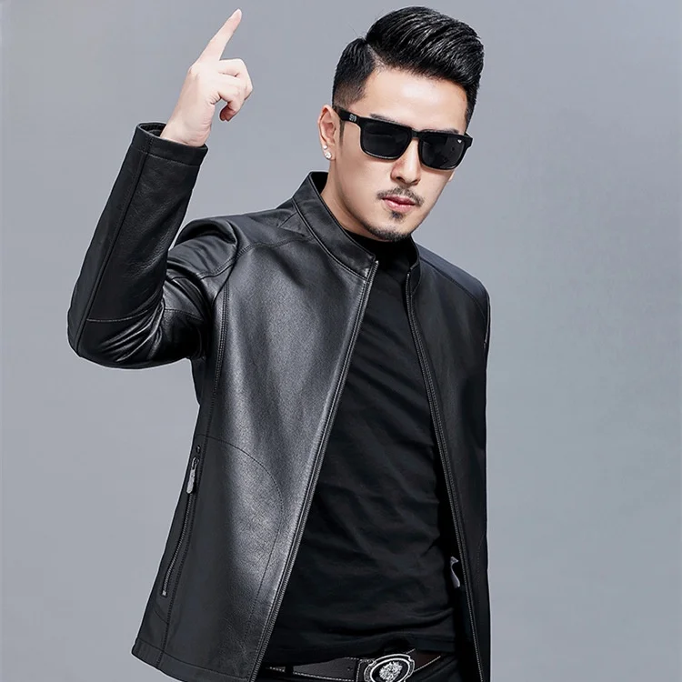 

Soft PU Leather Jaet Men's Spring Autumn New Faion Thin Sle Motorcycle Collar Stand up Autumn Winter Casual Long Sve