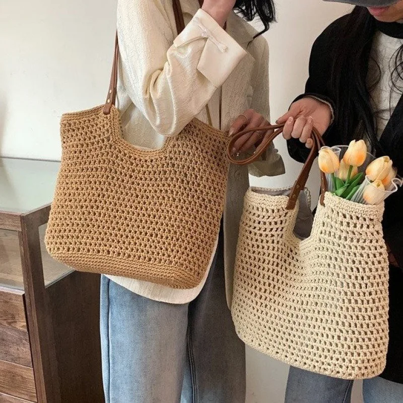 Korean Style Niche Design Artistic Leisure Vacation Woven Bag Women's Trendy 2024 Spring and Summer New Large Capacity Tote Bag