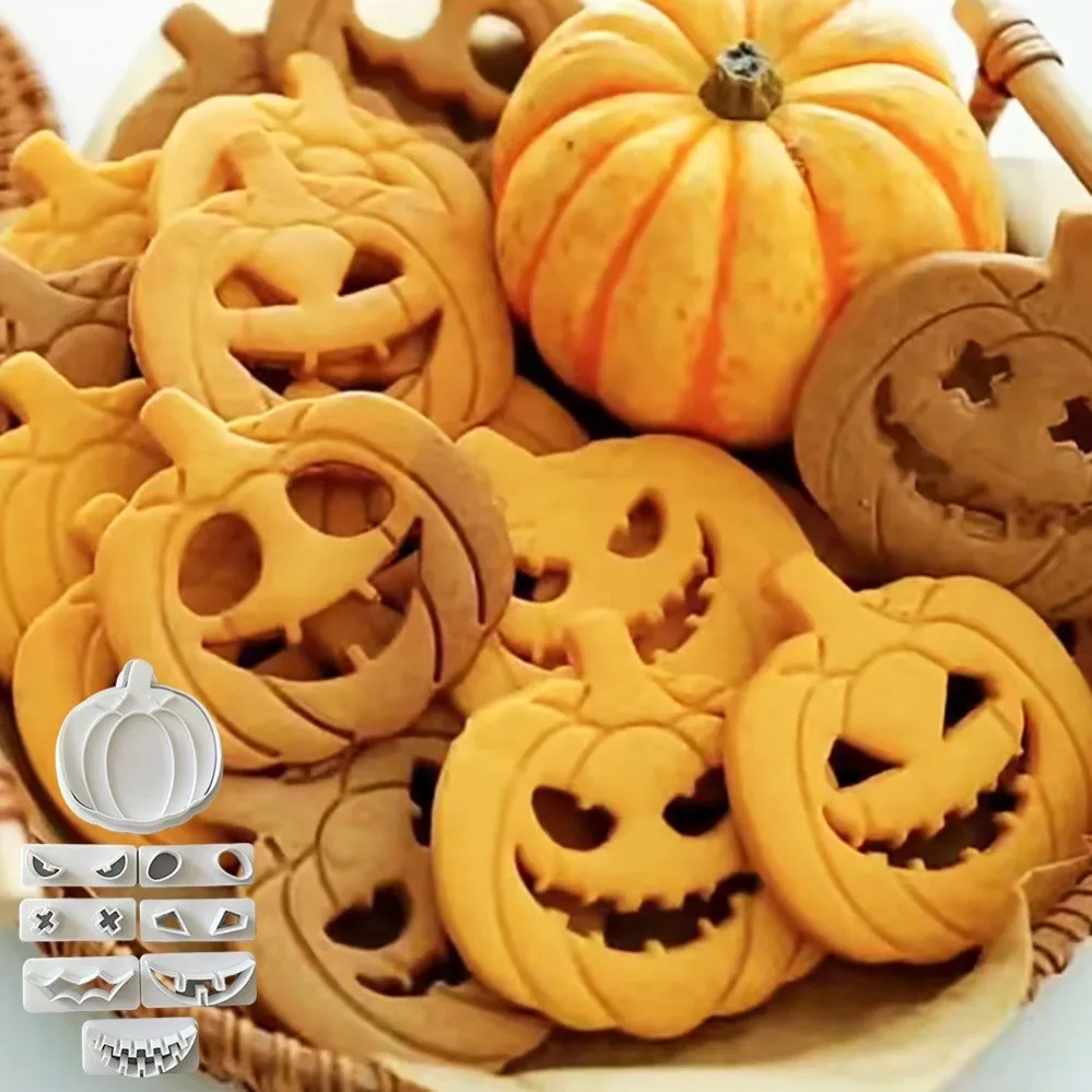 Cartoon Halloween Kürbis Ausstechformen, Pressbare Keksform, DIY Küchen-Backzubehör