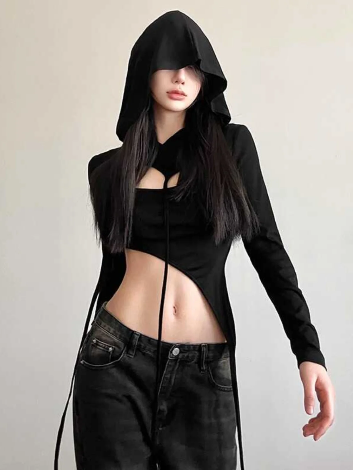 

K Панк Sweet Spicy Комплект из двух предметов Cisas Топ с вырезом Street Sle Slim Fit Хлопковая длинная футболка Sve ort Length